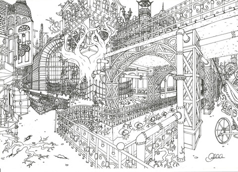 Steampunk City  Coloring Page